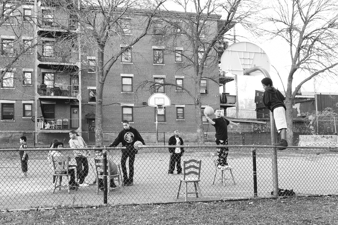 kids playing basketball | "share a chair" poetry reading at mary jane lee park, 2012