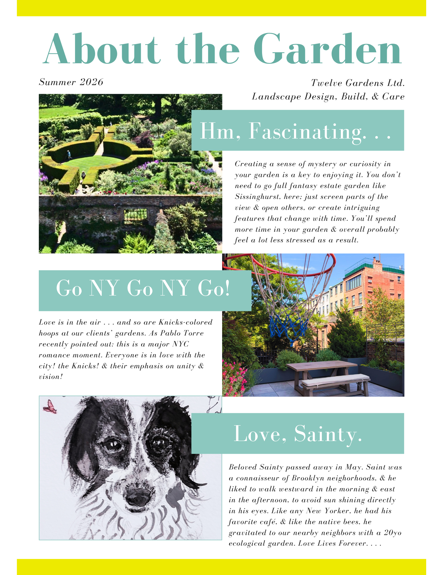 Page 1 About the Garden Summer 2026 Twelve Gardens Newsletter