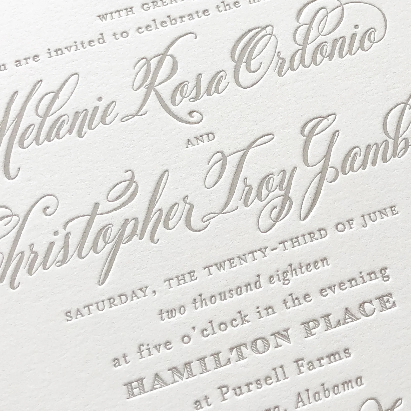 A sample of Letterpress Printing