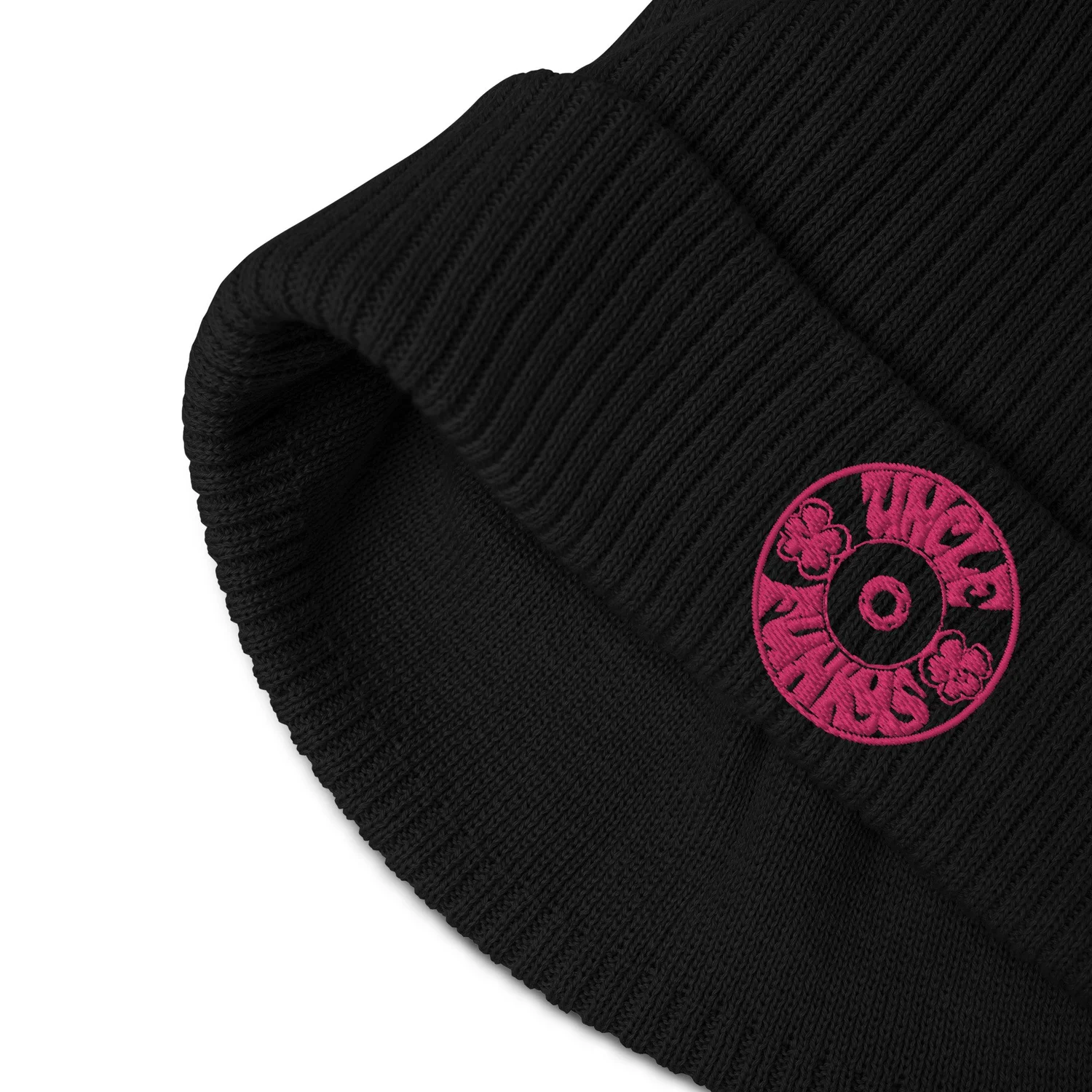 Uncle Funkys Organic Ribbed Beanie with Embroidered Pink  display picture 3