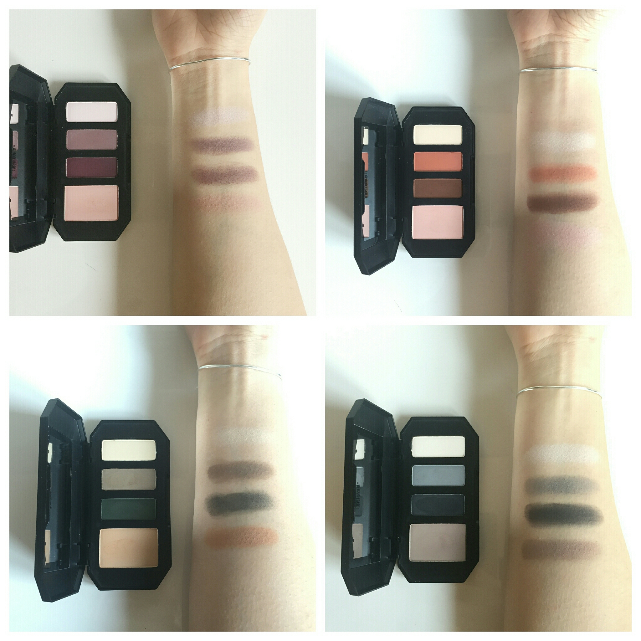 from top left to right: Plum, Rust. bottom left to right: Sage, Smoke.