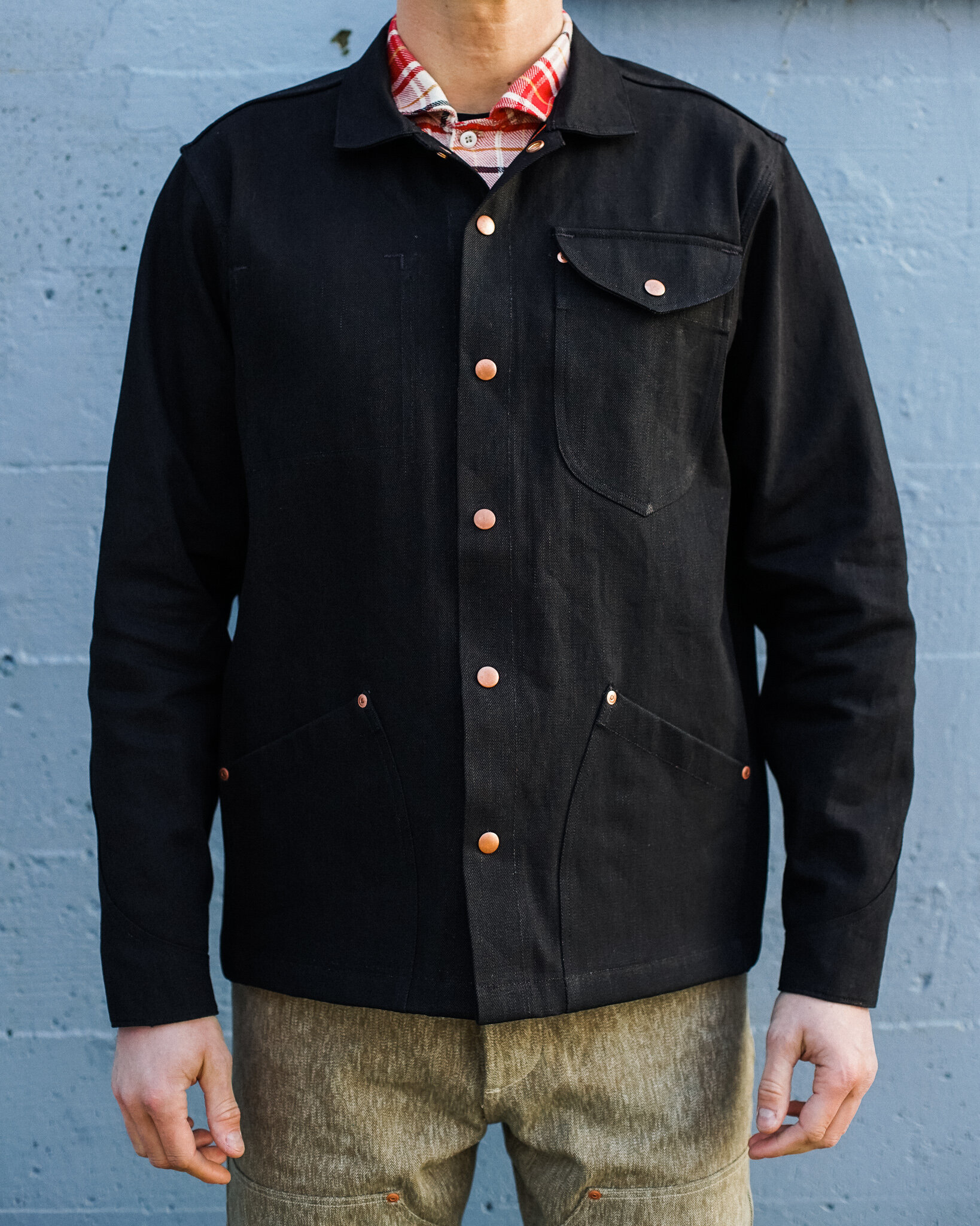 Orchard Coat - 14 oz Japanese Black Selvedge Denim — GREASE POINT WORKWEAR