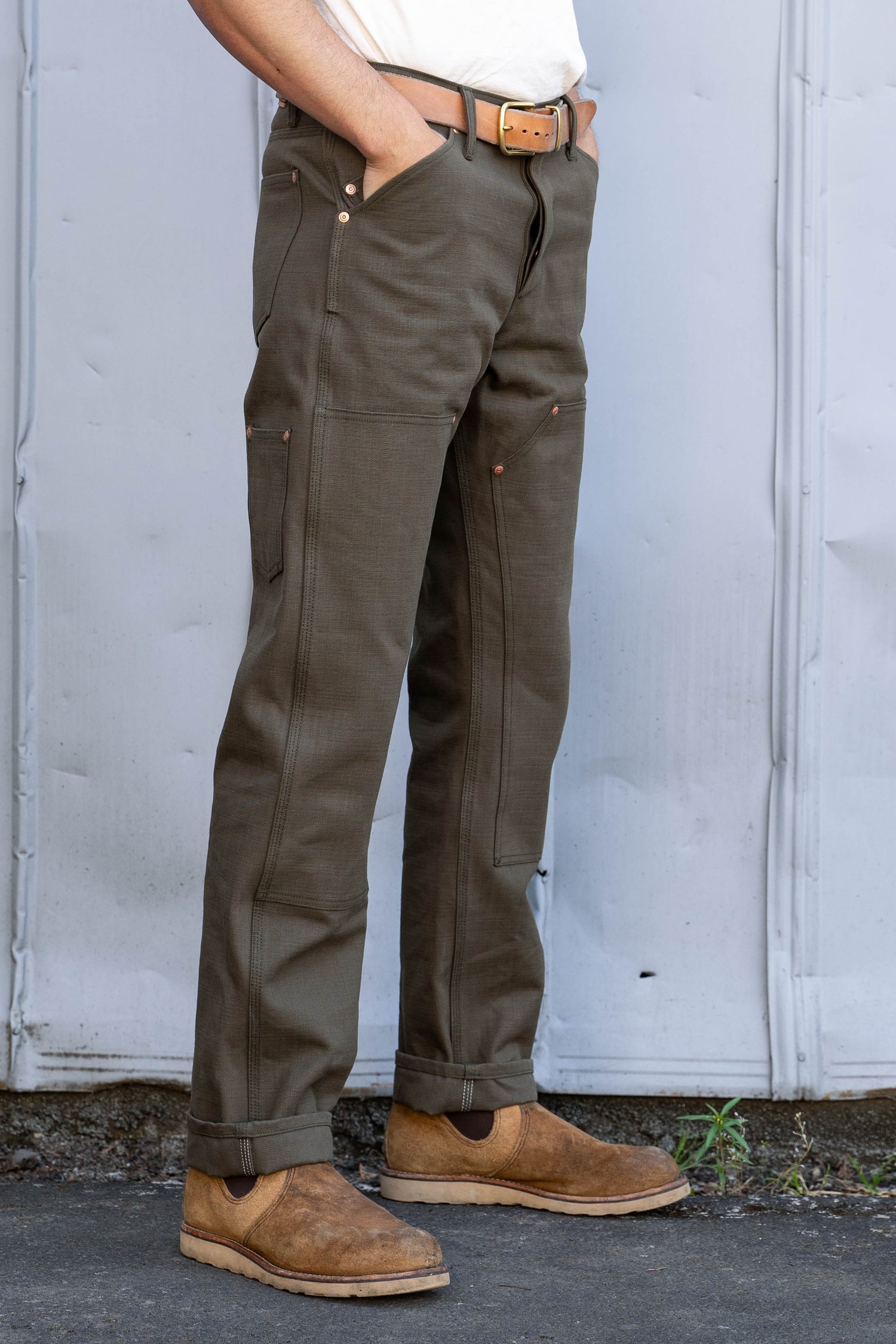 — - Work GREASE Jean Japanese Slub WORKWEAR Canvas oz POINT 14.5 Olive