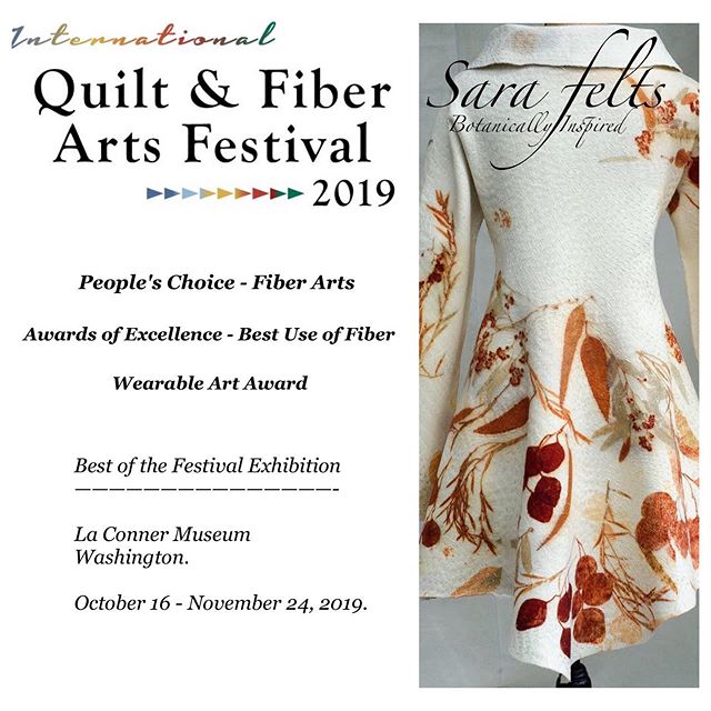 Never won an award before so I&rsquo;m super excited to share the news that this coat won 3 awards at the 2019 International Quilts and Fiber Art Festival in La Conner, Washington. The Best of Show, People's Choice, Awards of Excellence and First Pla