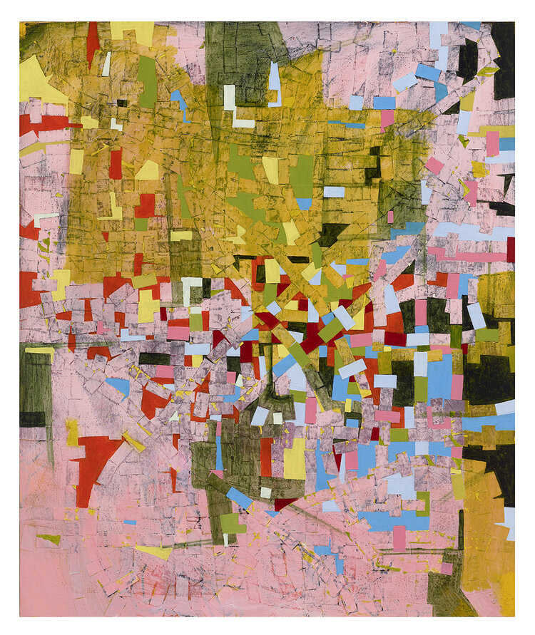  Rick Lowe,  Untitled , 2020, acrylic and paper collage on canvas, 72 x 60 in., Loan Courtesy of the Artist &amp; Hiram Butler Gallery, Houston, TX 