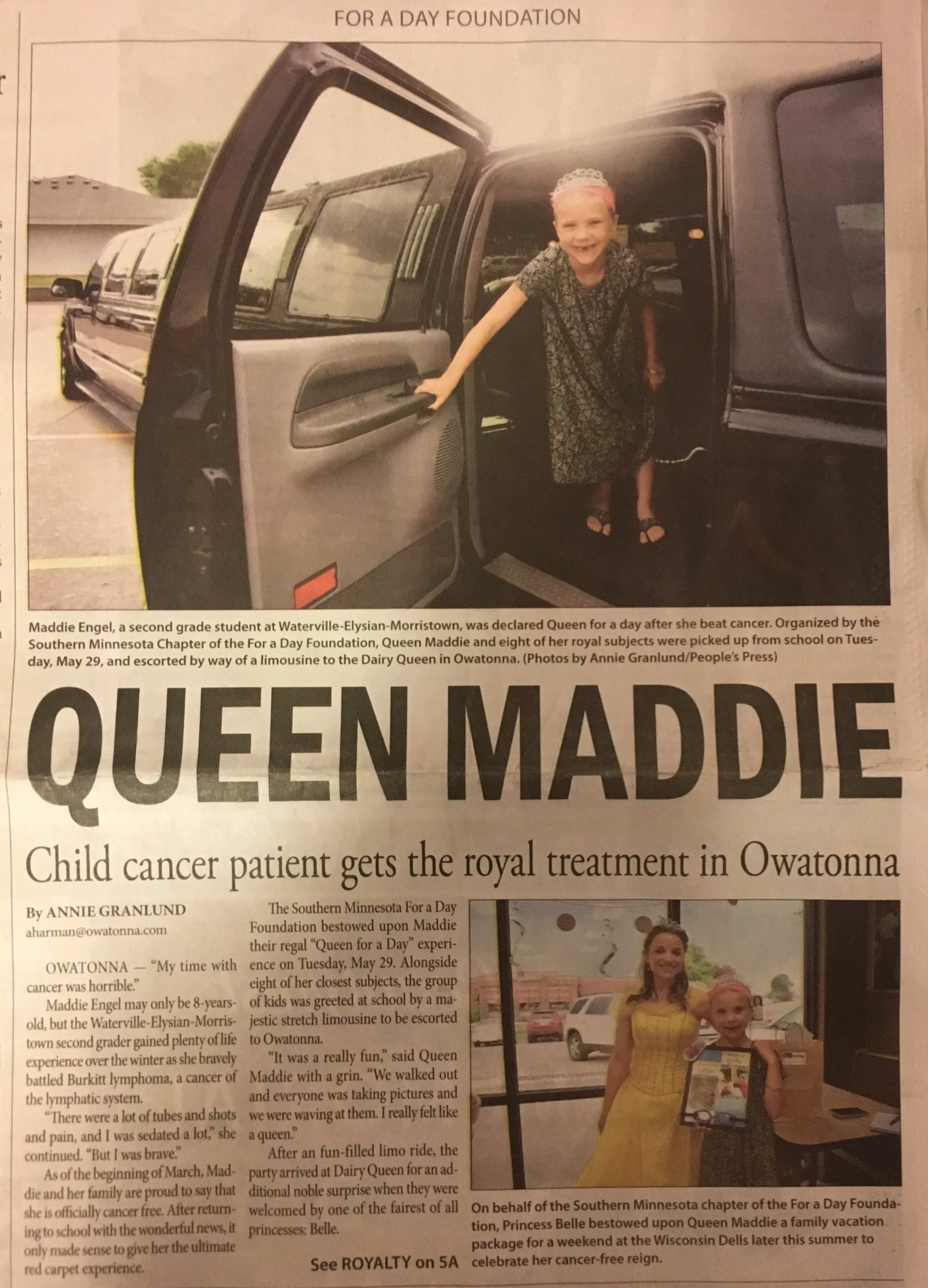 All hail Queen Maddie! Maddie Engel's Queen for a Day at Dairy Queen