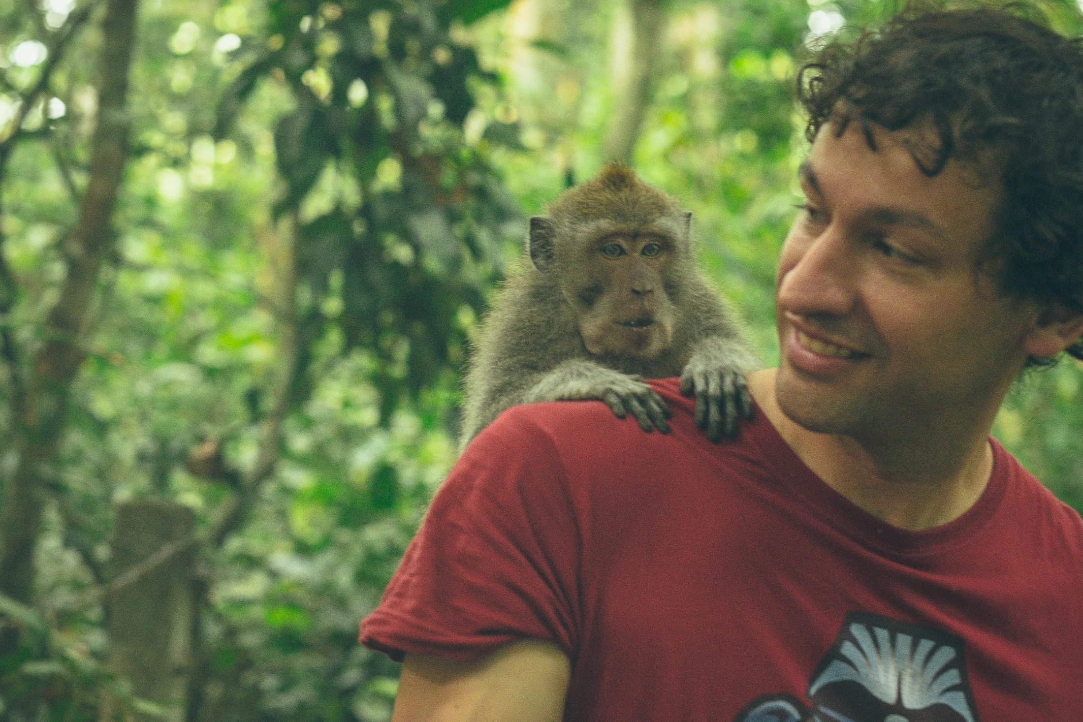 Felipe literally has a monkey on his back.