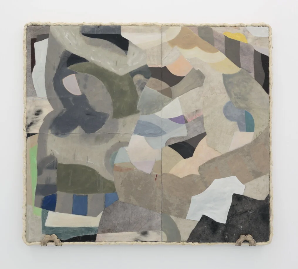   Absorbing place,  2021, linen, canvas, calico, acrylic, acrylic mediums on canvas, bronze supports, 141cm wide x 127cm tall x 4cm deep, photo by Tim Gresham 