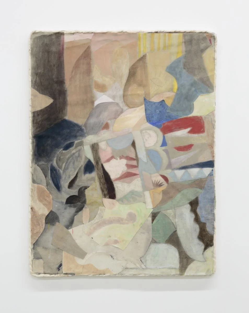   Joining inside and outside dots , 2024, acrylic, acrylic mediums, glue, thread on linen, canvas, calico, 105 x 80 cm, photo by Tim Gresham 