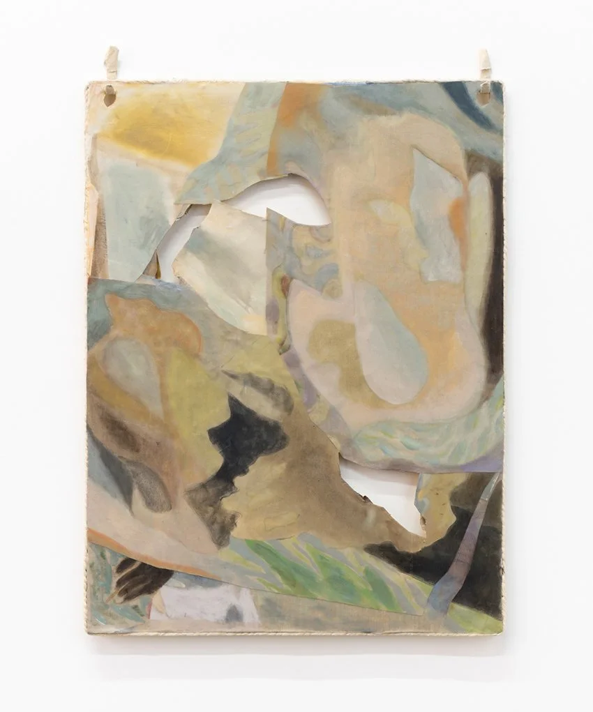   No centre, edge or end , 2025, acrylic, acrylic mediums on linen, canvas, calico on acrylic sheet, 118cm tall x 89cm wide x 2cm deep, photo by Nicholas Mahady 