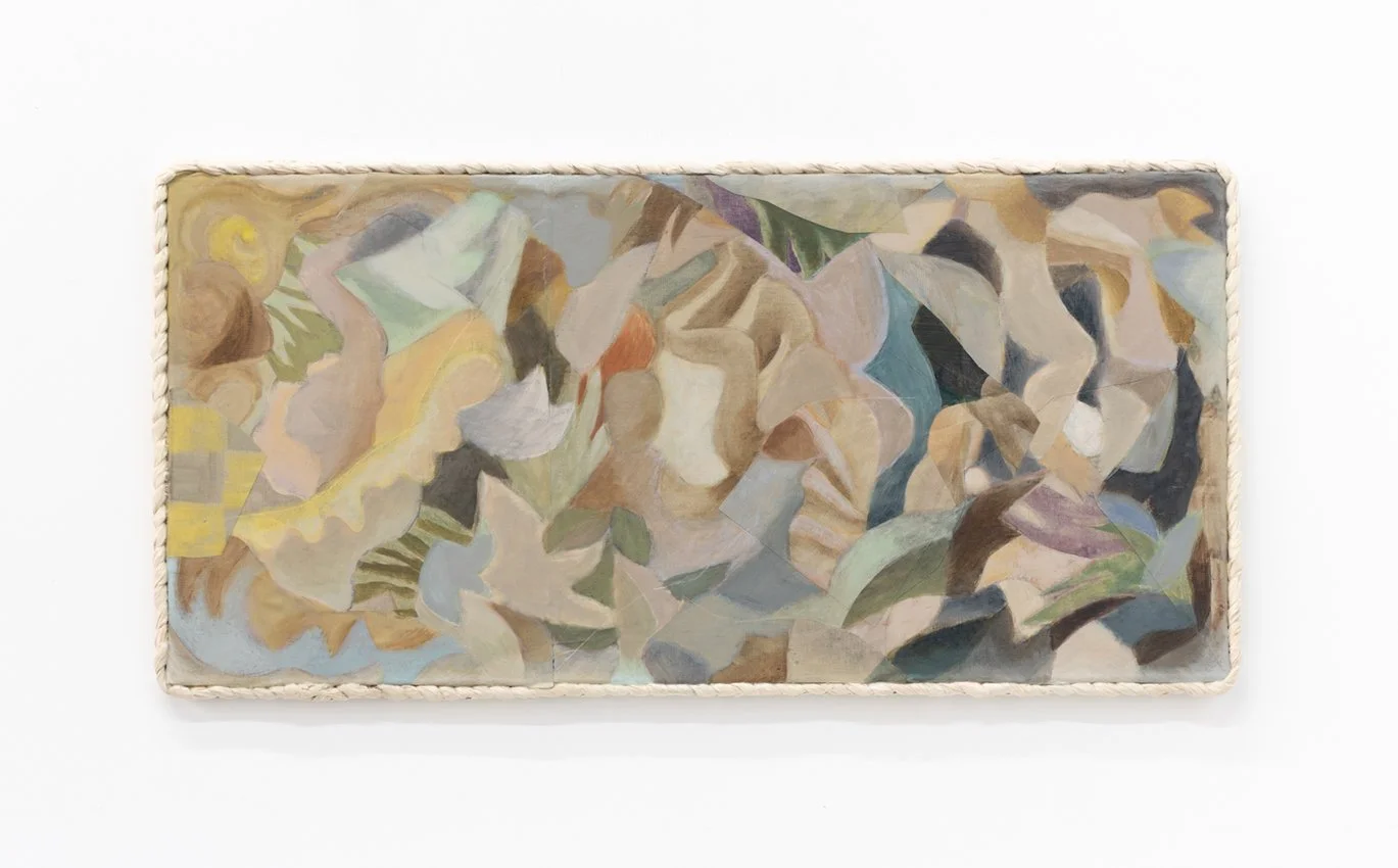   Mingled with all kinds of colours , 2025, acrylic, acrylic mediums on linen, calico, canvas, 65cm tall x 131cm wide x 3.5cm deep, photo by Nicholas Mahady 