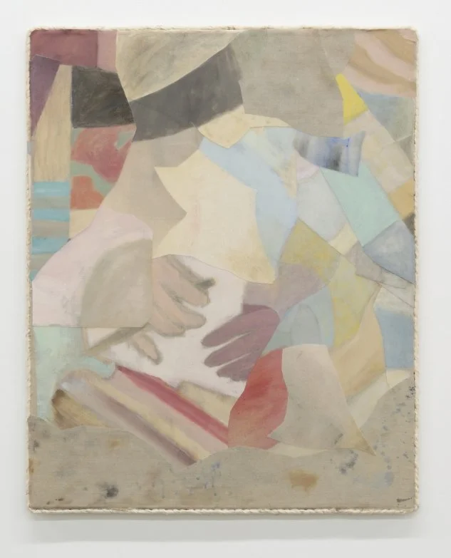  No pseudo-satisfiers,  2026, acrylic, acrylic mediums, charcoal on linen, canvas, calico, 84 wide x 104 tall x 2cm deep 