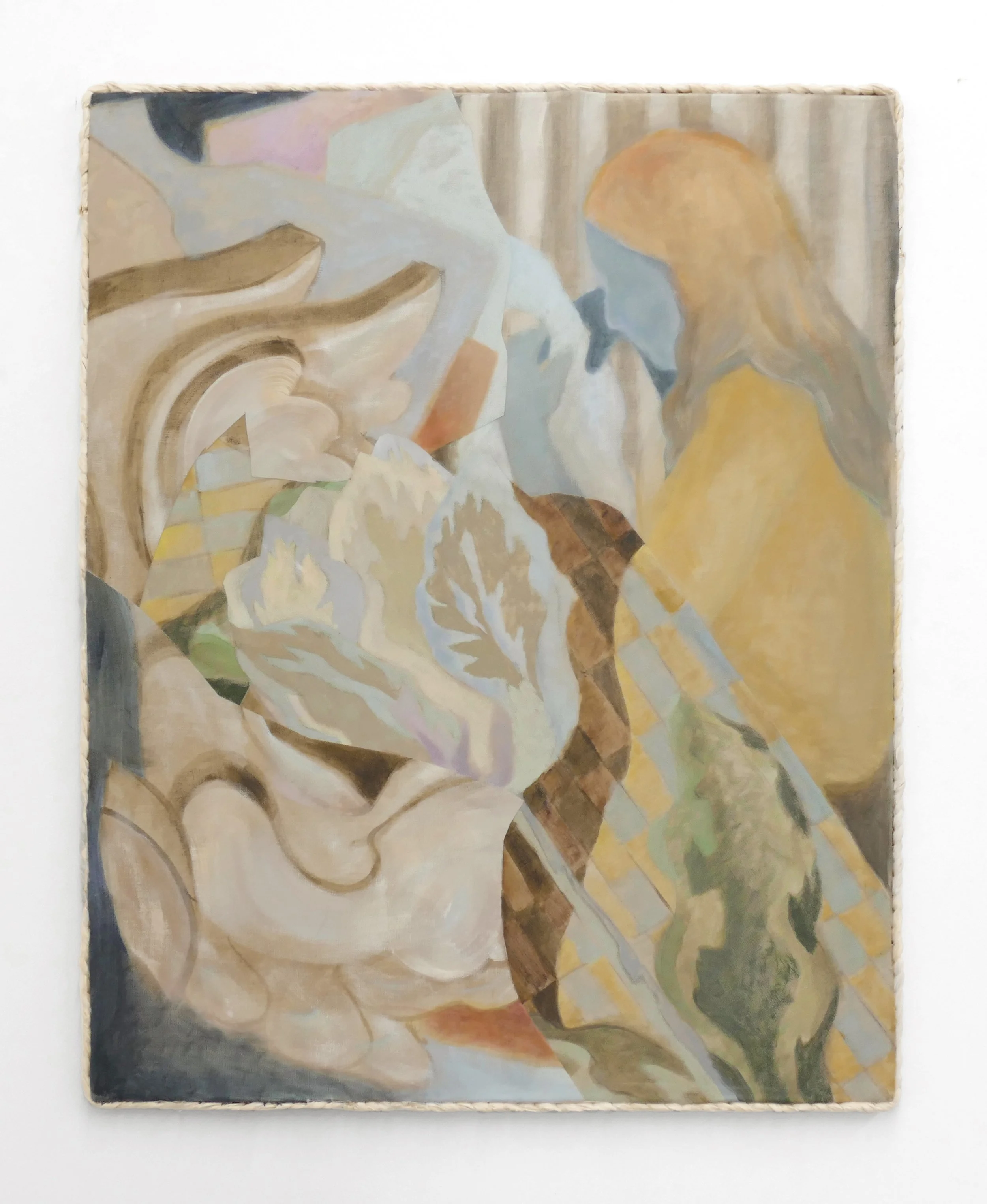   Thinking with my hands , 2026, acrylic, acrylic mediums on linen, calico, canvas, 104 x 79cm 