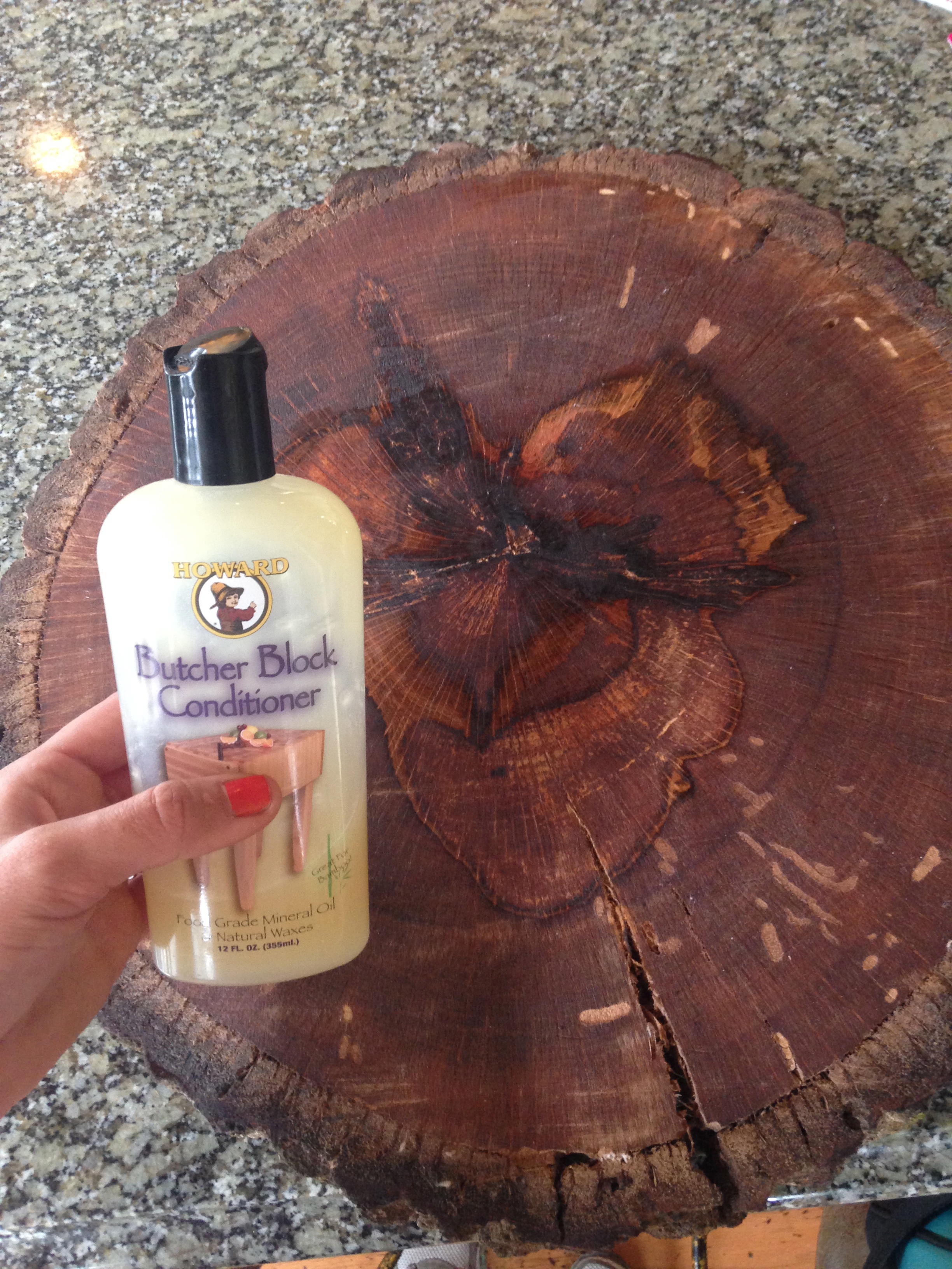 I used this butcher block conditioner. We'll see how it holds up. Any nut oil or mineral oil should do. Make sure NOT to use canola or any type of vegetable oil as this will go rancid. 