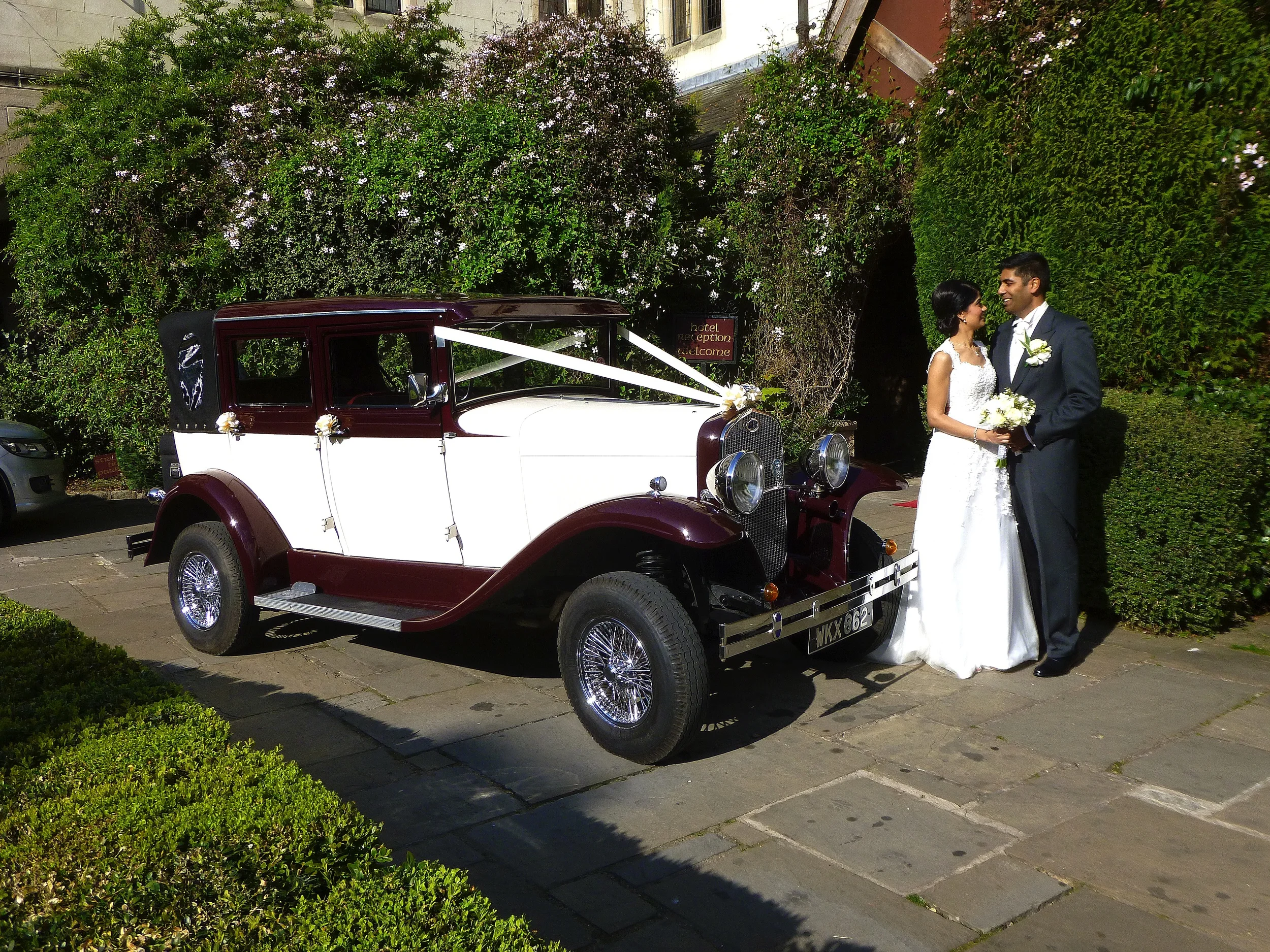 The happy couple pose for some photographs with the Badsworth Landaulette prior to following a "country" route back to Leicester.