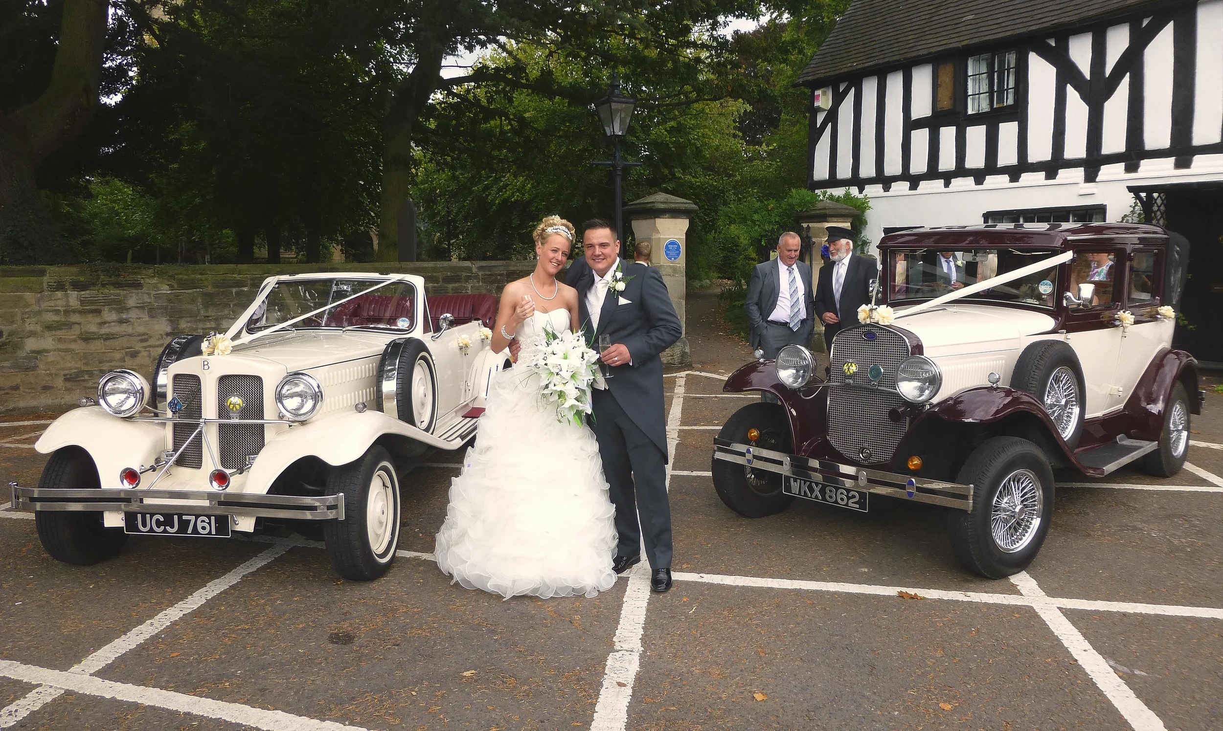 Zoe and Steven happily posing for photos prior to taking the drive to the reception in Sutton Cheney. The large Yew tree to the extreme left of the photo has come to the end of being able to safely remain at the corner of the churchyard and is to be taken down. I think some brides may be quite pleased as the dead "needles" take some time to remove from the intricacies of the wedding gown!