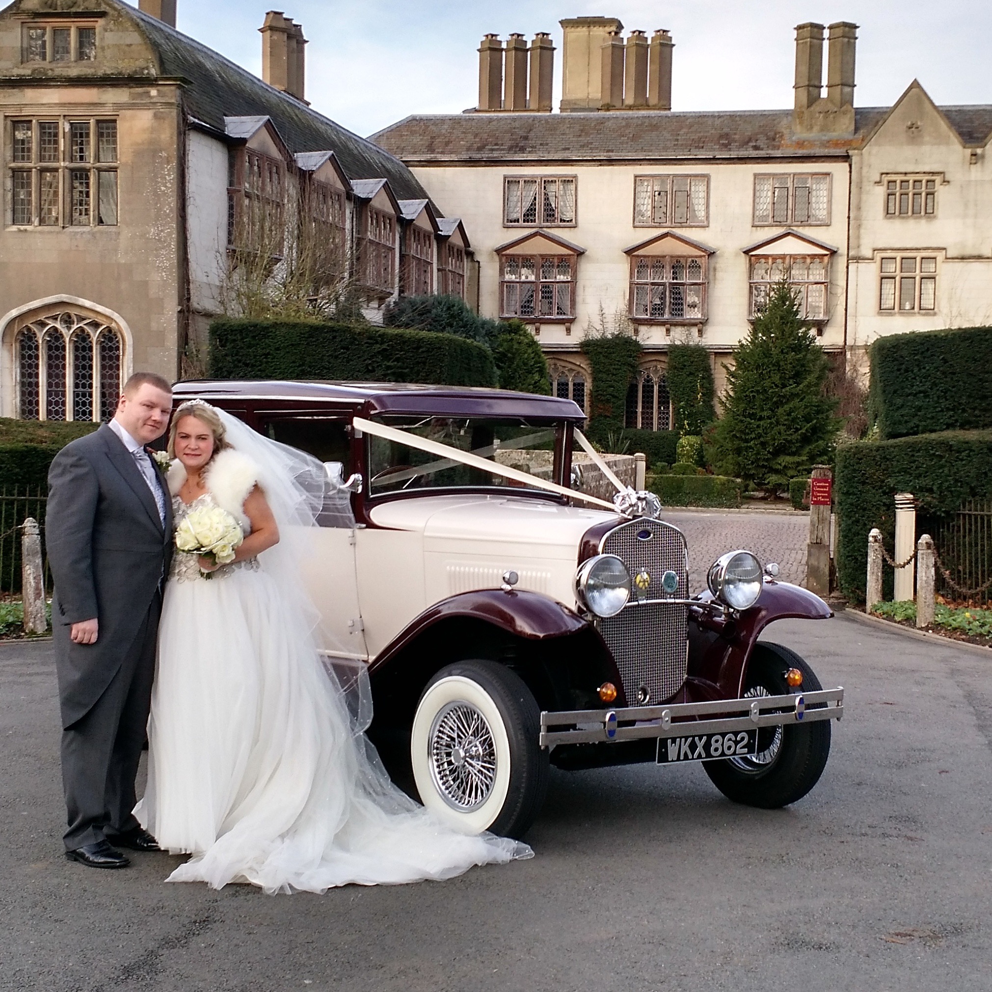 Stacey and Kevin posing for photos at out favourite location in front of the splendid Coombe Abbey. It was our pleasure to provide our cars for the final wedding of 2015 at such a wonderful setting. Our best wishes to the Stacey and Kevin for their future together.