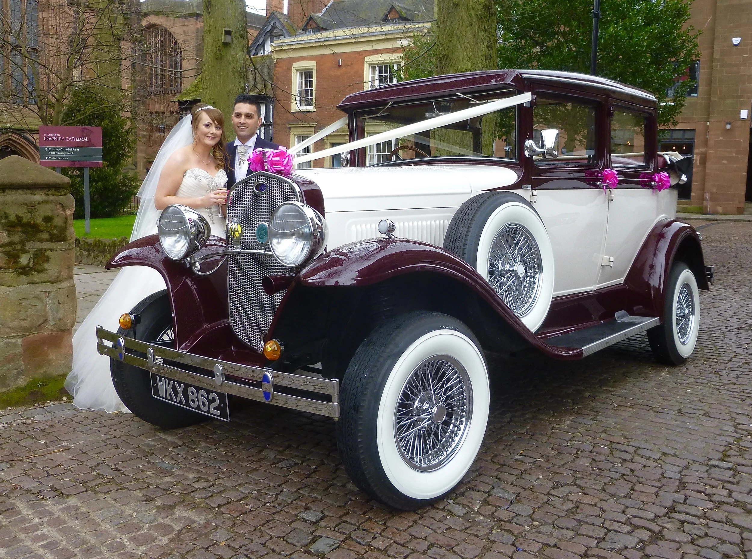 I love this photo of Claire and Azar with our Badsworth in the beautiful surroundings of "Old Coventry". Congratulations to the couple and thanks for using our services at one of our favourite local venues.