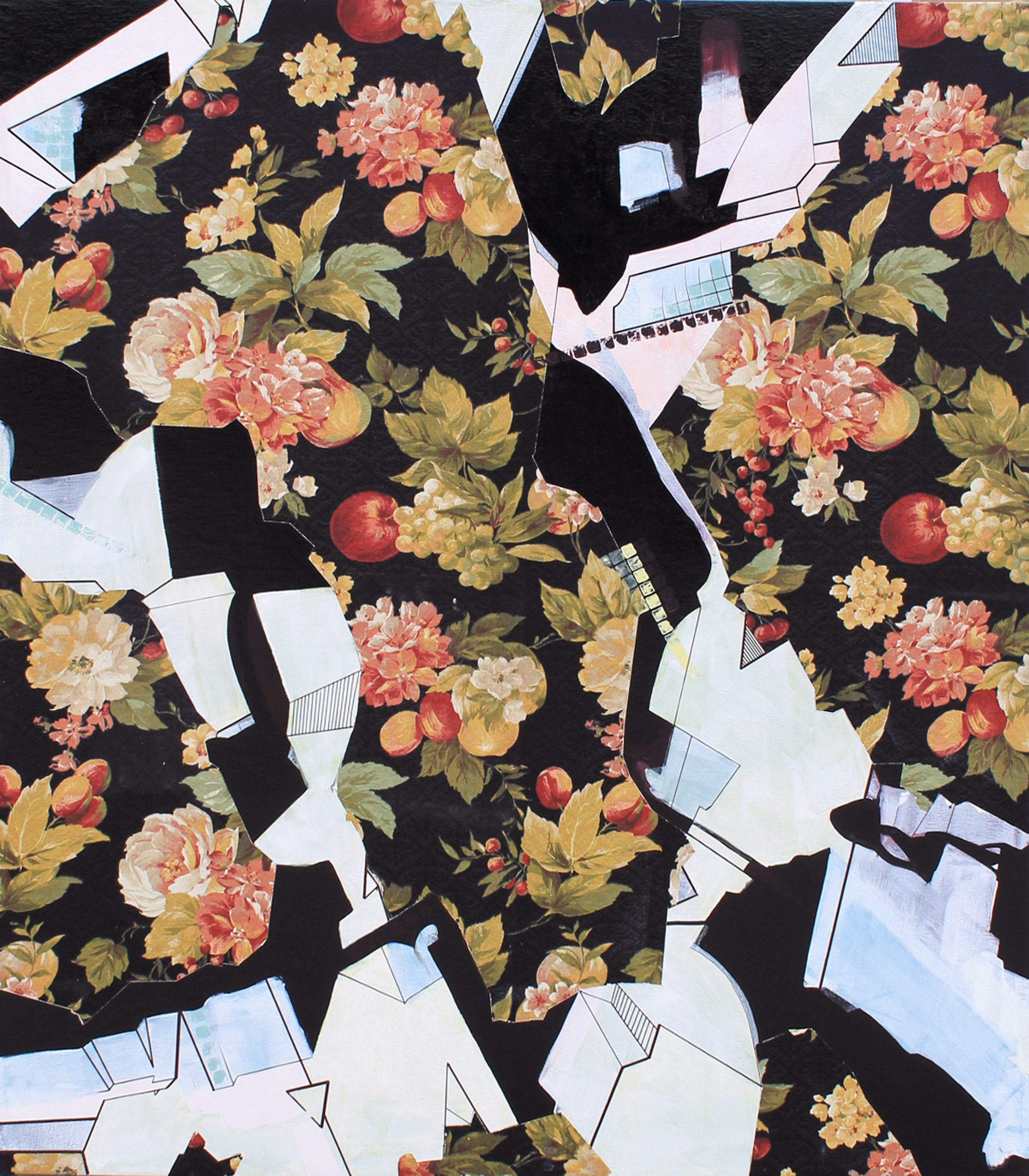 "Bramasole" Acrylic and enamel on printed fabric; 150x130cm