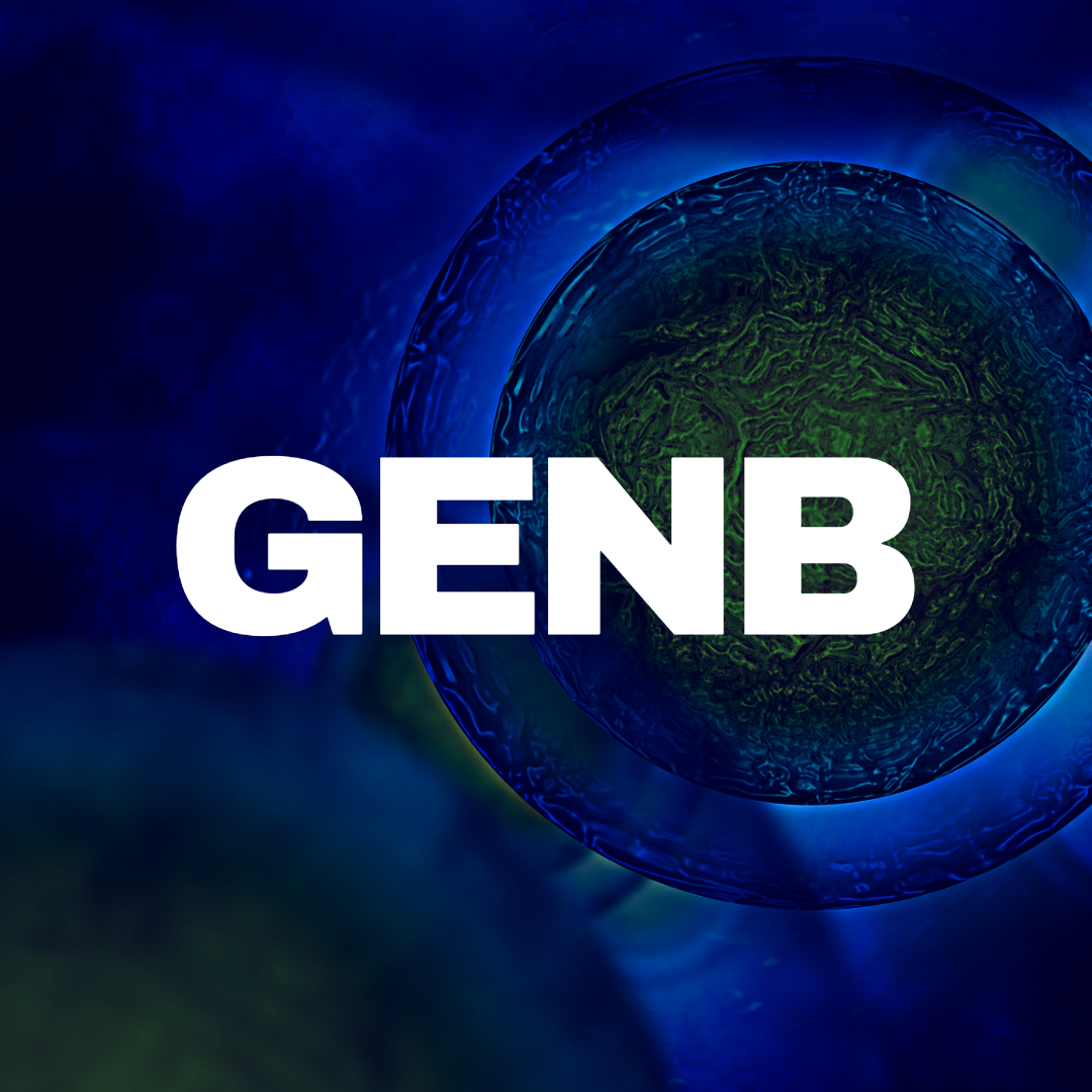 Bold white text that reads "GENB" on a blue background.