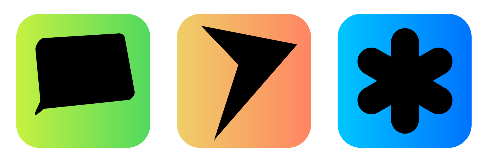 Three applet icons—one green, one orange, and one blue—with black iconography.