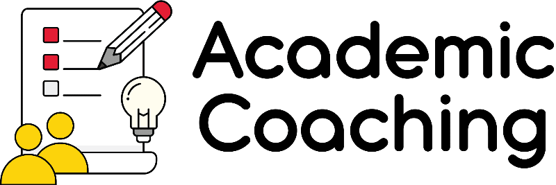 Graphic of a checklist and pencil with block text that reads "Academic Coaching."