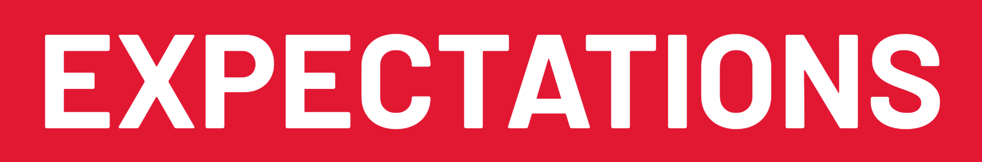 Bold white text that reads "EXPECTATIONS" on a red background.