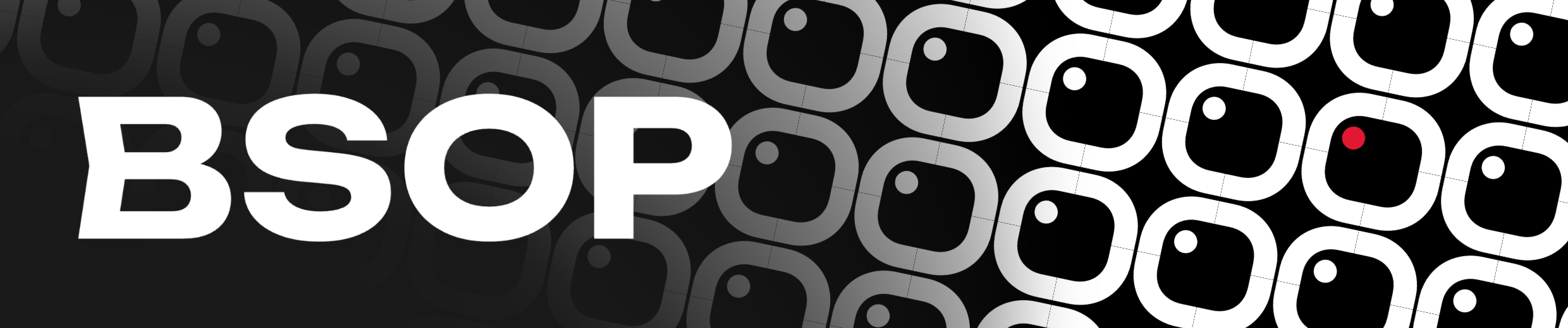 Black banner with bold white text against a grid of BSOP logos that reads "BSOP."