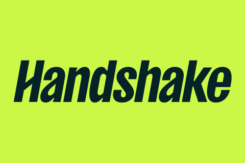 Logo for Handshake on a bright, neon green background.