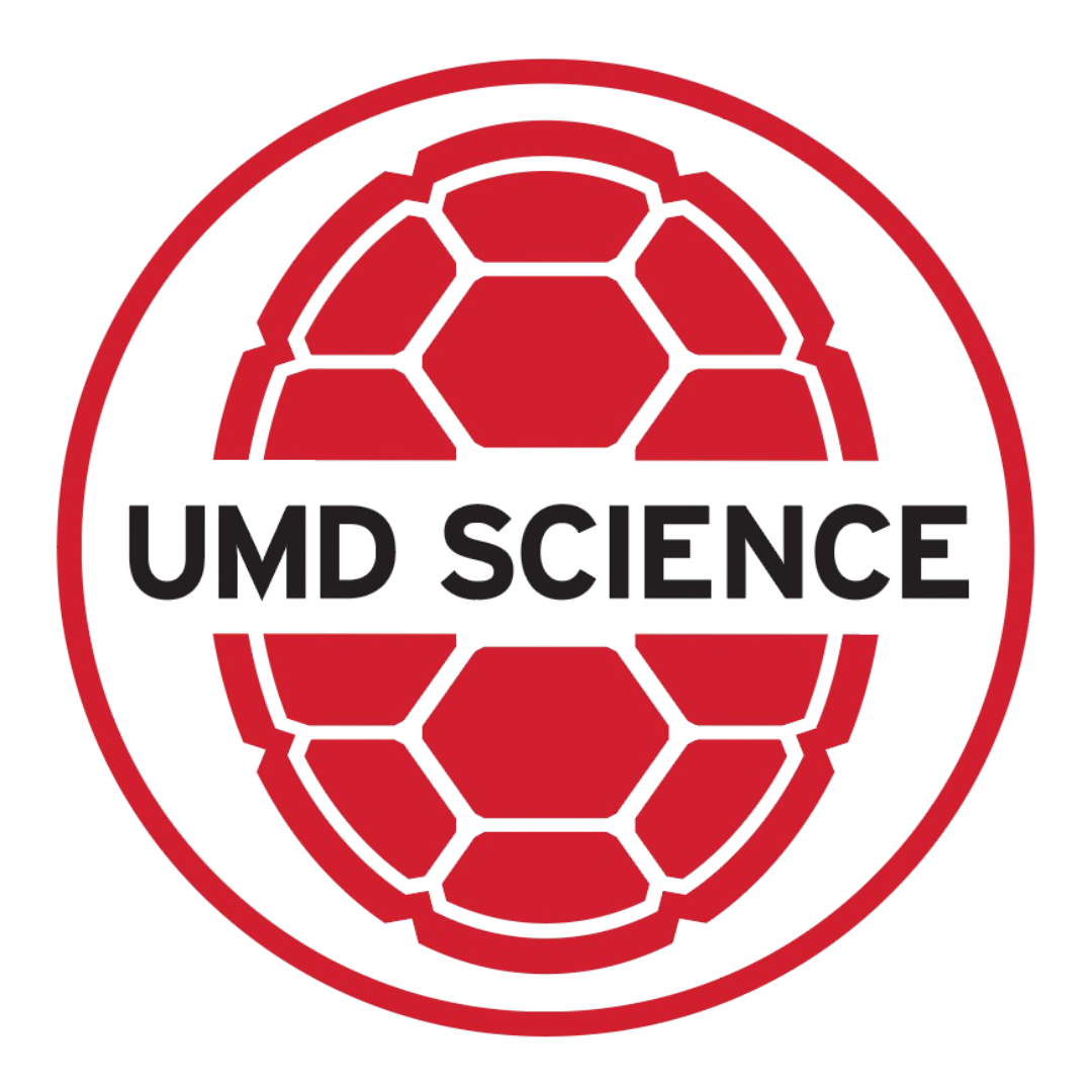 Red terrapin shell logo with bold black text striking throw the center that reads 'UMD SCIENCE."