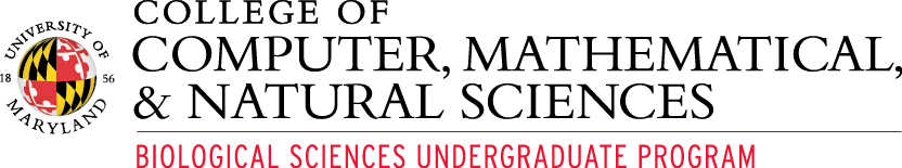 Black serif logo for the College of CMNS with a red sub-header for Biological Sciences.