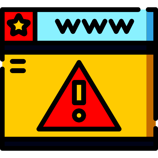 Cartoon stylized red exclamation point in the window of a web browser.