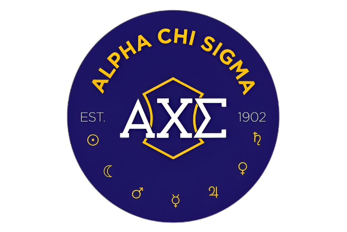 Circular blue logo for Alpha Chi Sigma (AXS).