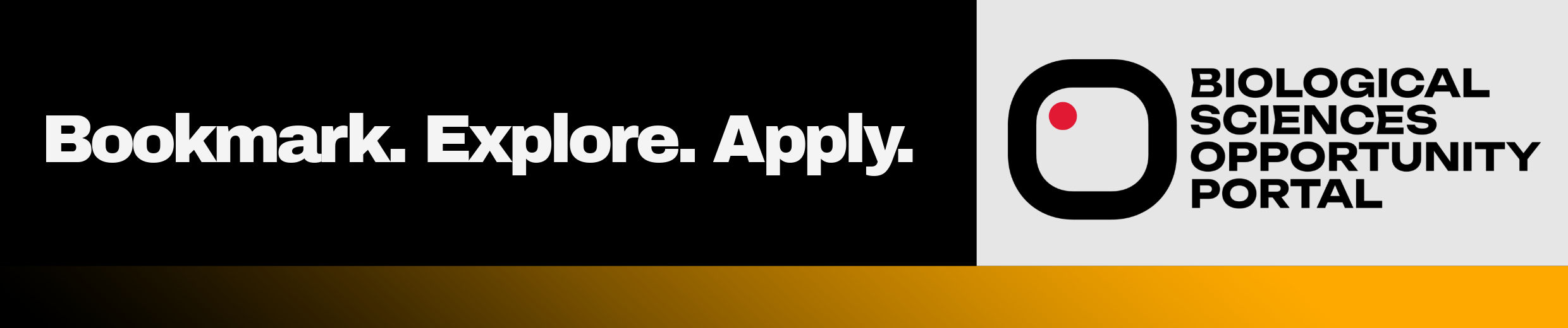 Black, yellow, and gray banner that reads "Bookmark. Explore. Apply." next to the logo for the BSOP Database.