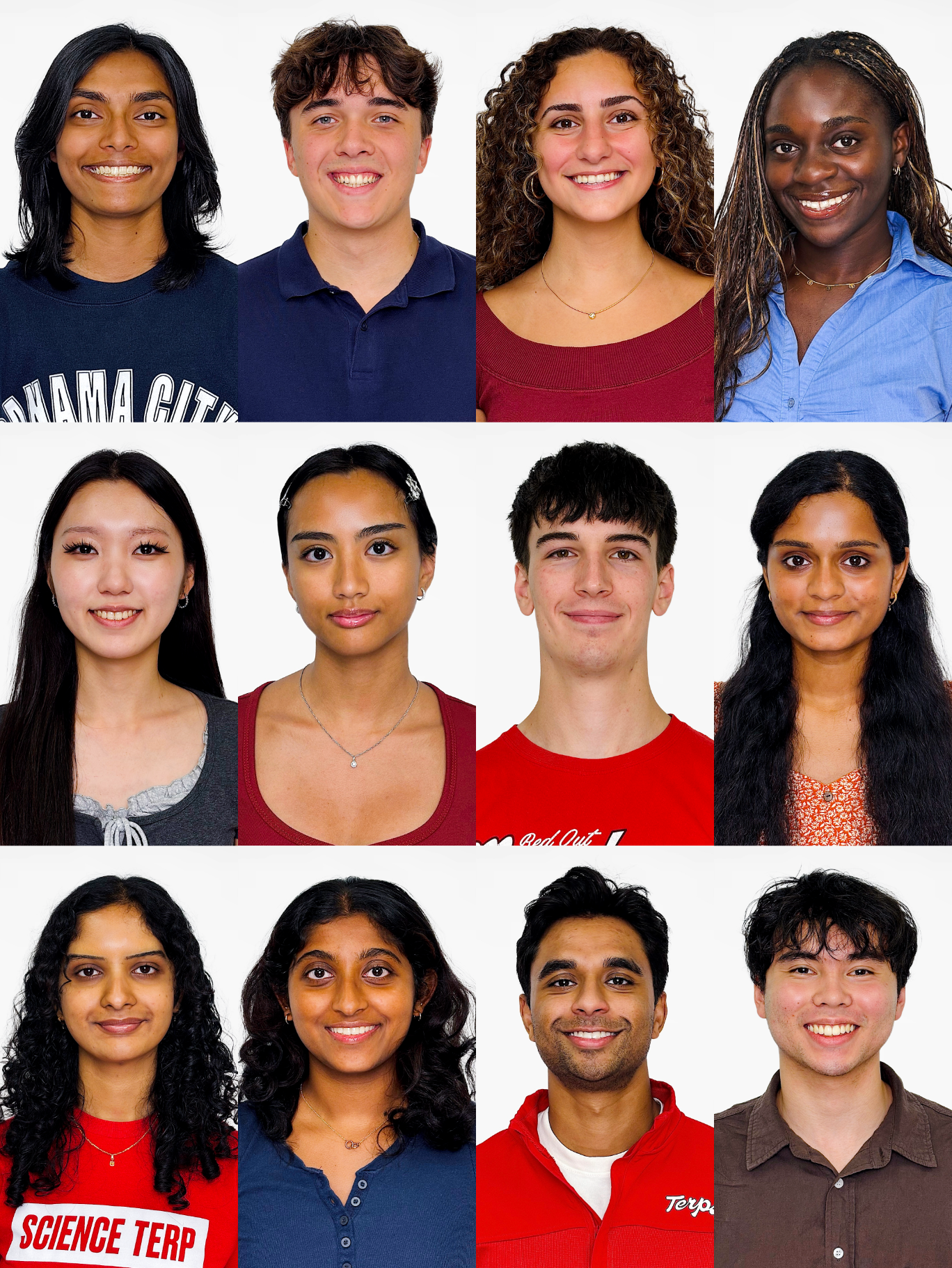 Collage of 12 college student headshots