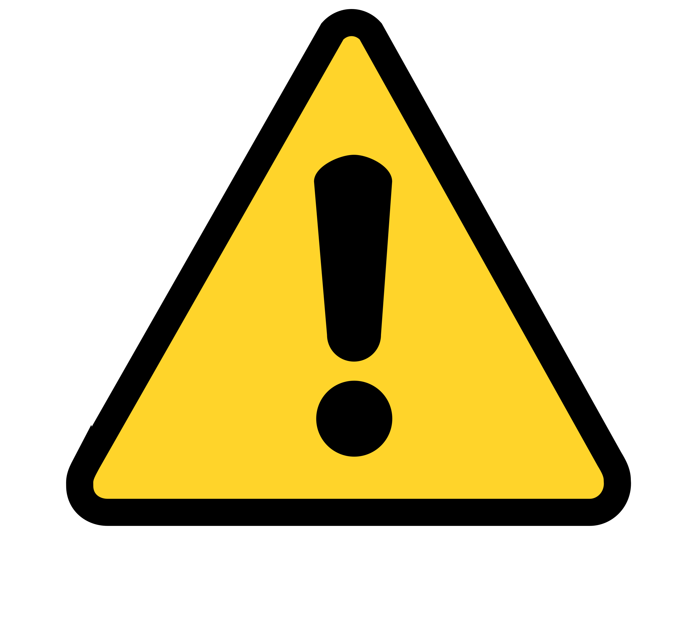 Black exclamation point in a yellow triangle.