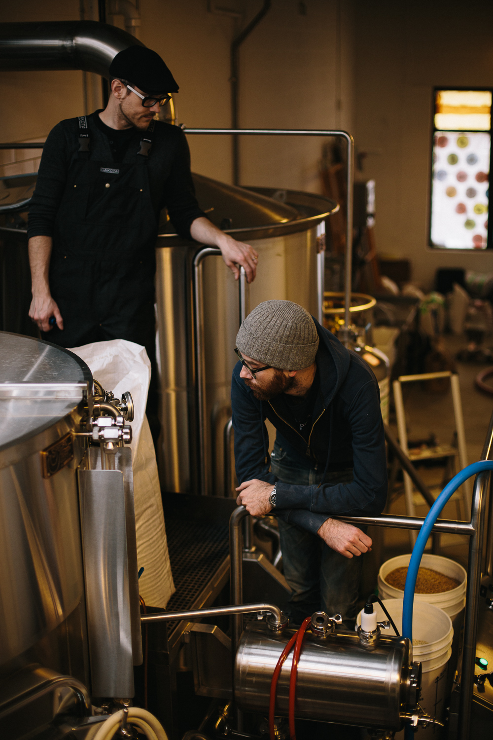 Eric and Callum monitor the temperature in the mash tun on Half-Truth .