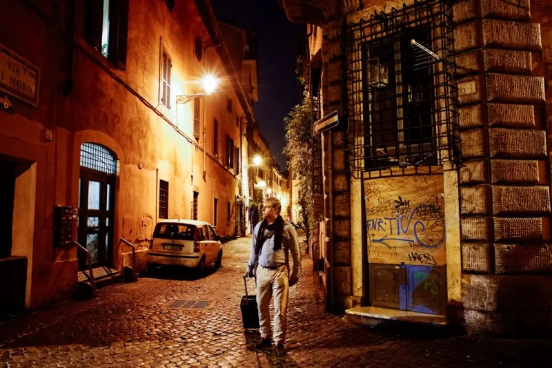 Arrival in Trastevere, Roma. From my self-portrait series, “Roma per uno.”