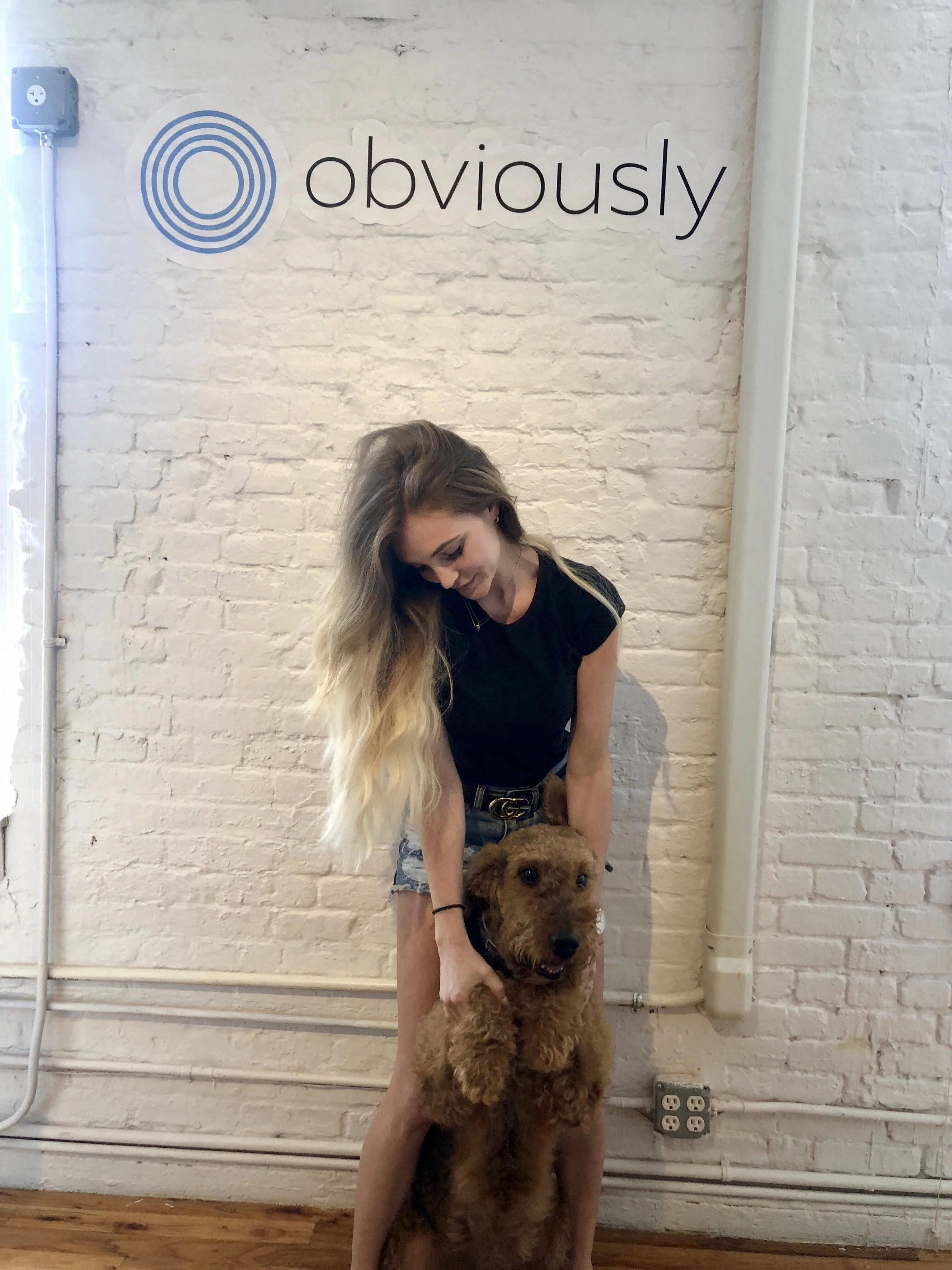 Kelsey and Roscoe hanging out at Obviously HQ