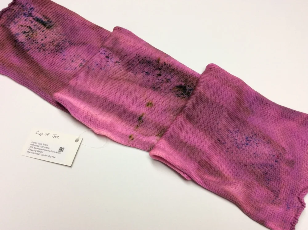 The mad scientist approach leads to unique yarns such as this Cup of Joe sock blank