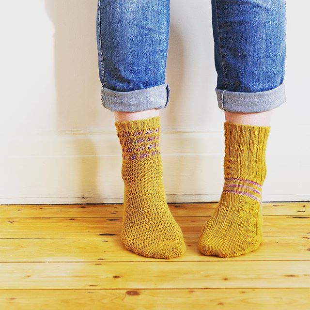 so excited to unveil my collaboration for @edinyarnfest with @vickibrowndesigns - we&rsquo;ve put together these kits with 2 skeins of Socks Yeah, a hand dyed mini from Vicki and both a knitted and crocheted sock pattern - come and see us A9 and J1