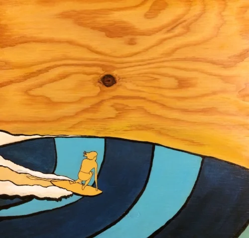 SOLD: Acrylic and wood stain on reclaimed plywood. 12" x 12"