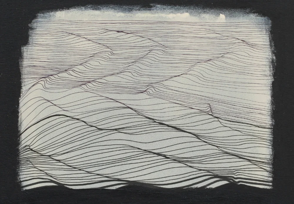 SOLD: Acrylic and Japanese brush pen on wood. 10"x12"