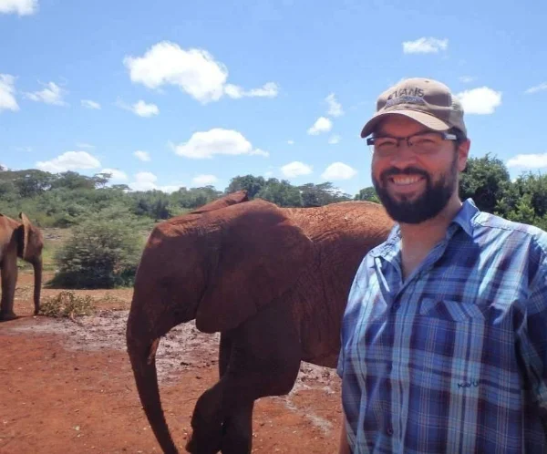 Tyson Hegarty, Doctors Without Borders, in Sudan sporting his Evans Brothers Coffee hat