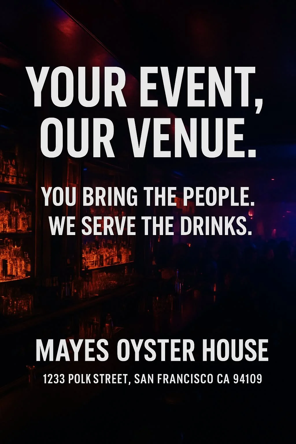 ✨ Turn your crowd into an unforgettable night at Mayes Oyster House SF.

✔️ Prime Polk Street location
✔️ Full bar + late-night energy
✔️ Historic, versatile venue space
✔️ You bring the people &mdash; they buy the drinks 🍸

📩 DM us today to book y