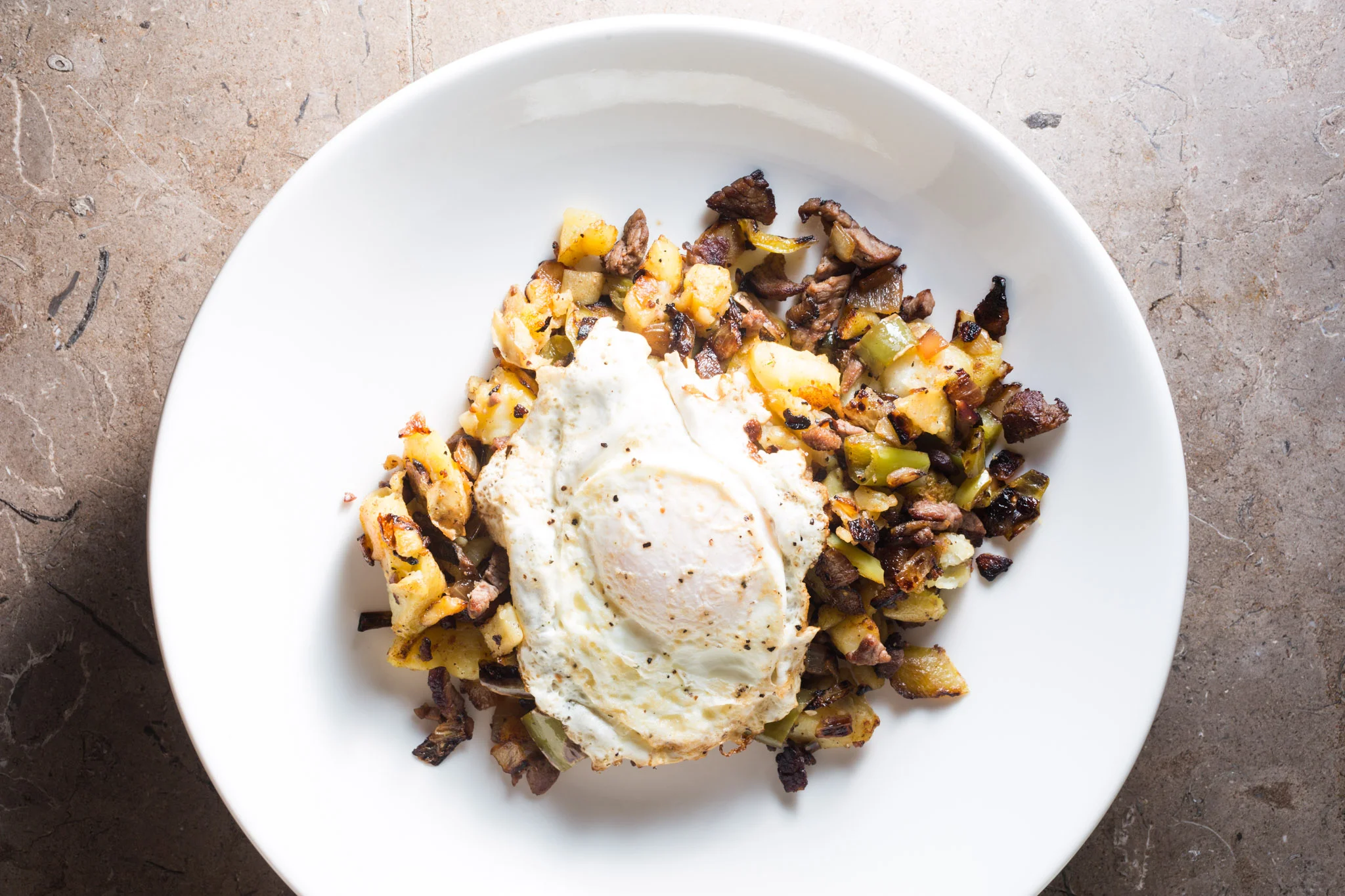 LEFTOVER STEAK, PEPPER & ONION HASH