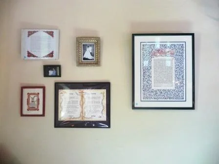 Ketubah of Ethel and Seymour Goldstein (pictured on left) and Nicole Sakowitz and Bill Pikounis (on right)