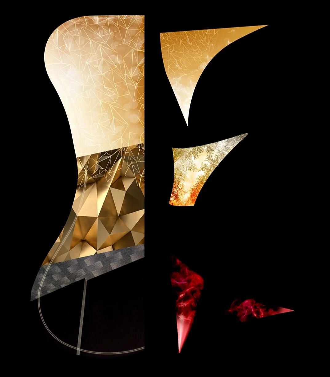 E., draws subtle attention to the elements of nature wind fire and ice connecting fractal lines inspired by architectural interiors