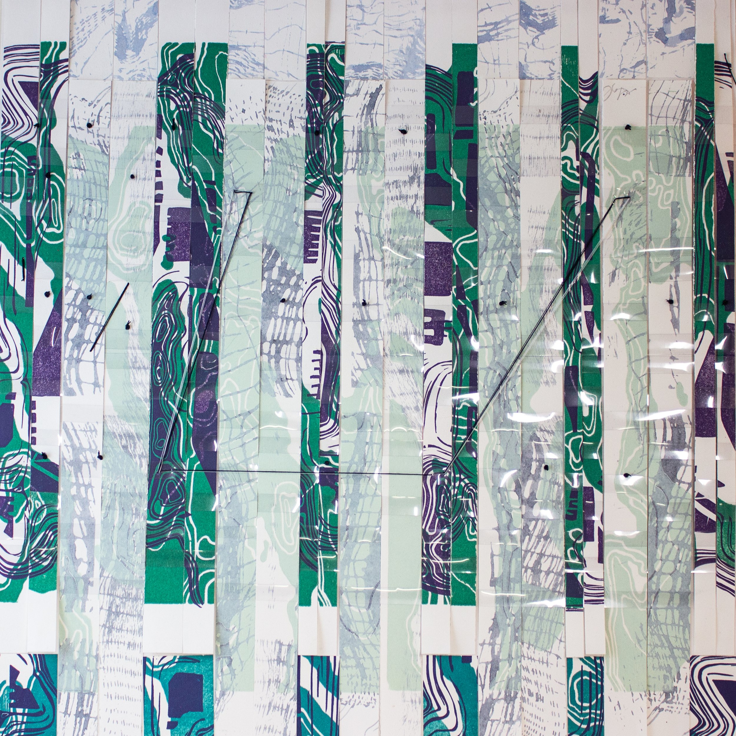 Music Meditation #1: For Chase, 2022, Mixed media (relief prints, acetate, thread)