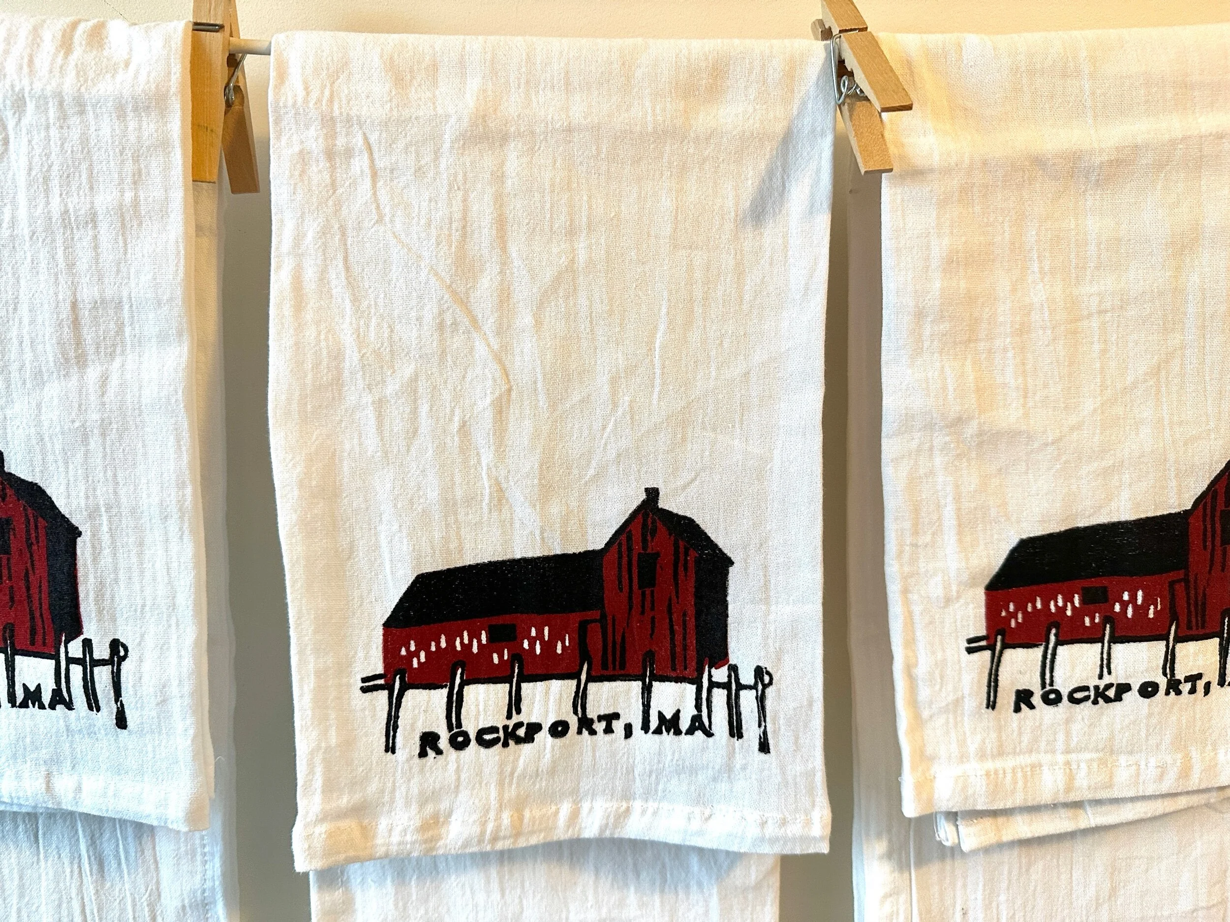 Motif # 1 Tea Towel Rockport MA Maroon & Black